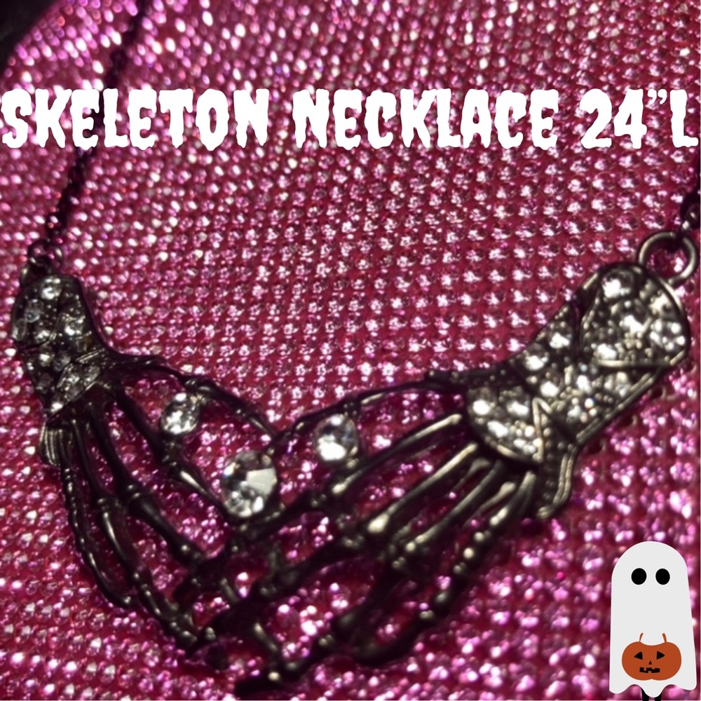 Skeleton Hand Necklace Black Jewelry Rhinestone Bling Silver Gemstone Y2K Goth